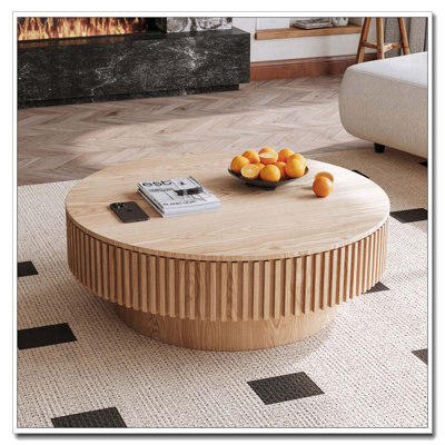 Table basse ronde en bois massif avec rangement 31,5 po