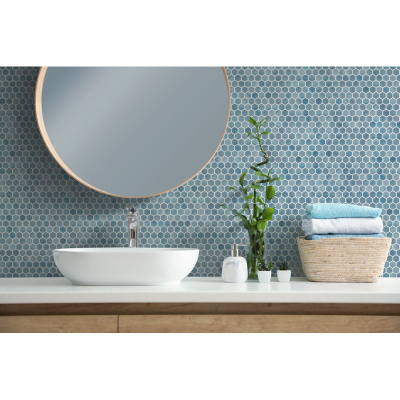 Watelle Honeycomb Marble Look Recycled Matte Glass  Hexagon Mosaic Wall & Floor Mosaic Tile, Fuzze