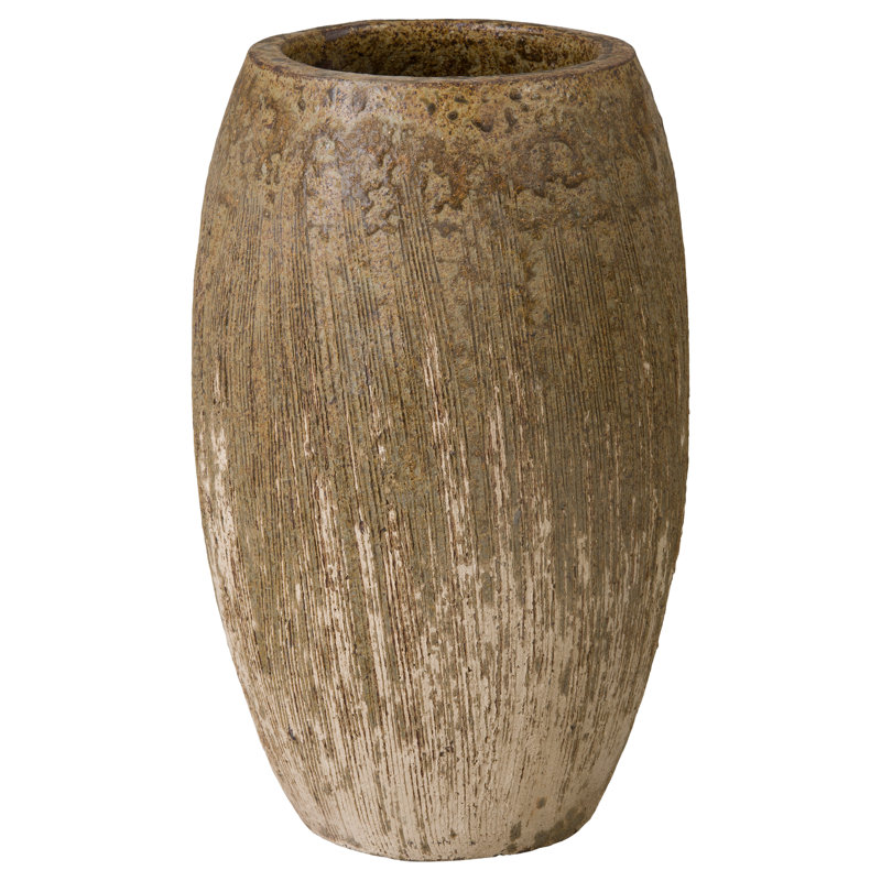 9 in. Brown Ceramic Round Planter (9 in. L x 9 in. W x 15 in. H) with Drainage Hole