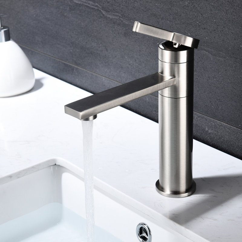 Robinet de salle de bain en nickel brossé pour salle de bain, poignée simple, acier inoxydable, surface facile d'entretien, réglage simple de la température, robinet de salle de bain à lignes arrondies, meuble-lavabo à poignée, finition sans finition