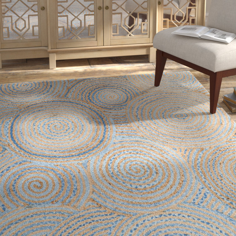 Abhay Hand Woven Jute/Chindi Geometric Rug in Blue/Gray