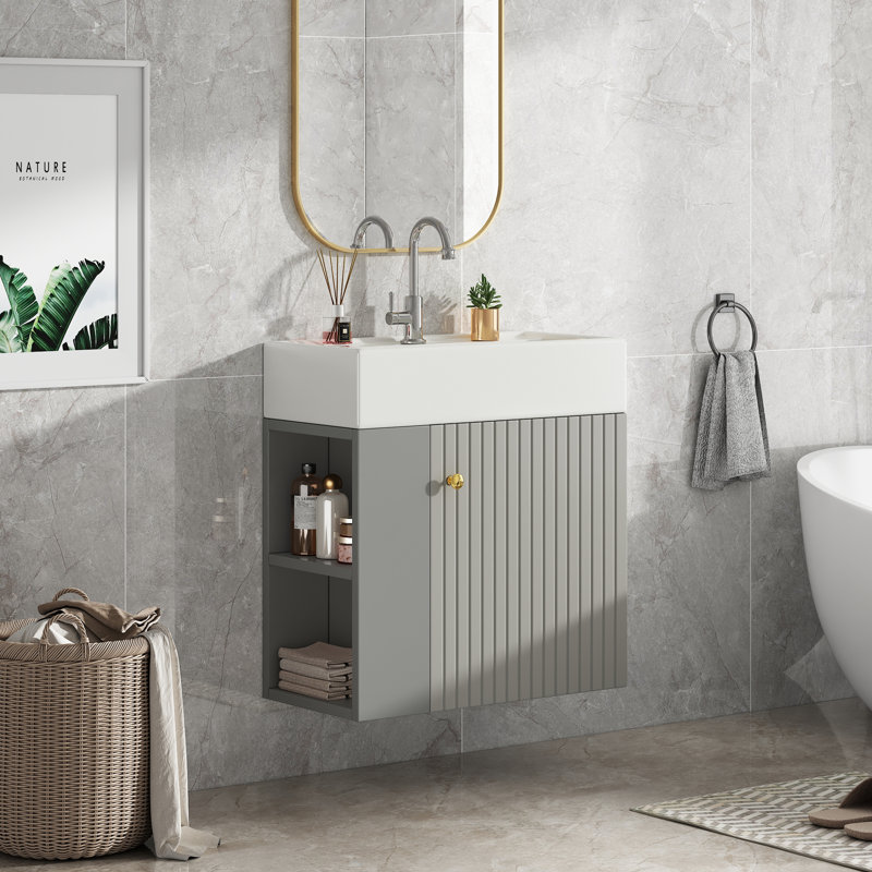 Single Bathroom Vanity with Ceramic Basin, Grey