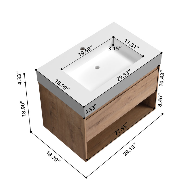 Ensemble de meuble-lavabo mural 30 po avec lavabo à surface solide avec lavabo