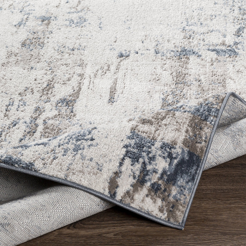 Tapis taupe / bleu marine à motif abstrait Jaye, Rectangle de 6 pi 6 po x 9 pi 2 po