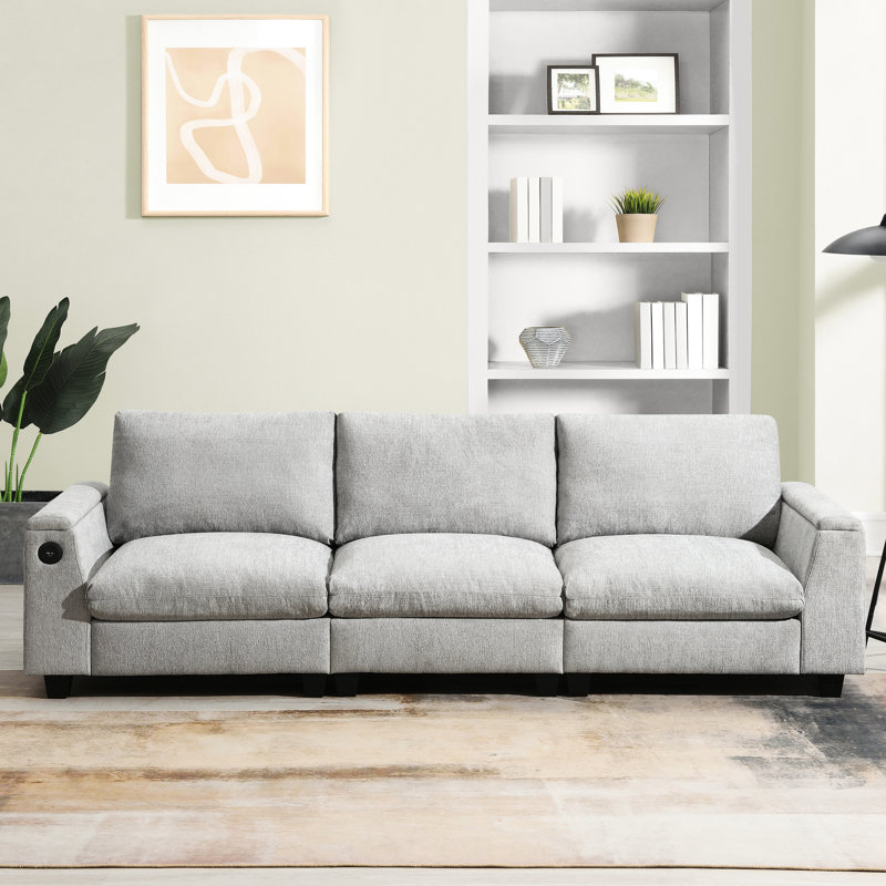Canapé en chenille avec porte-gobelets, rangement pour accoudoirs cachés et rangement pour table modulaire, haut-parleur