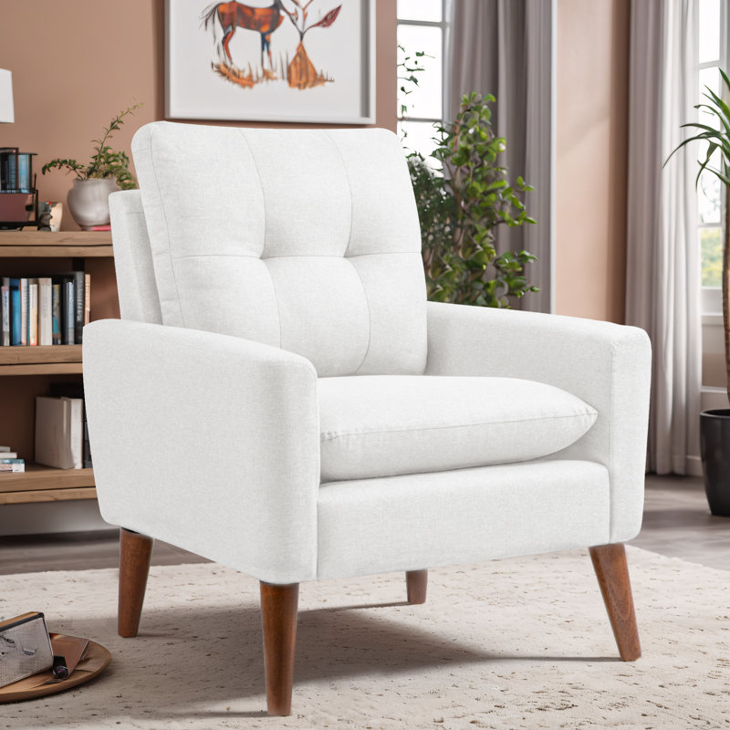 Chaise d'appoint rembourrée en lin avec pieds en bois Bernay, Lin beige