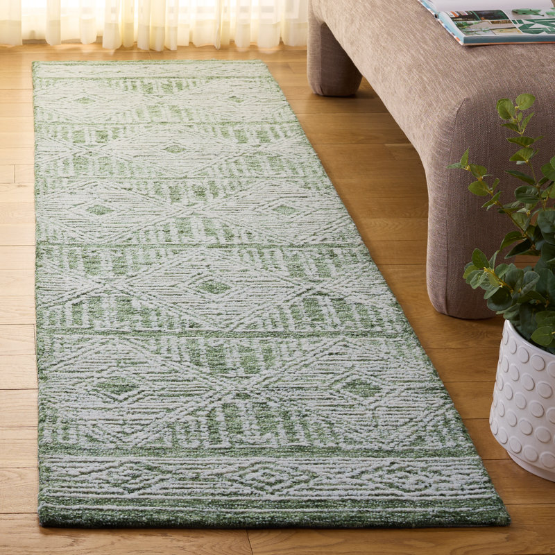 Pine Hand Tufted Wool;Cotton Geometric Rug, Runner 2'3" x 8'