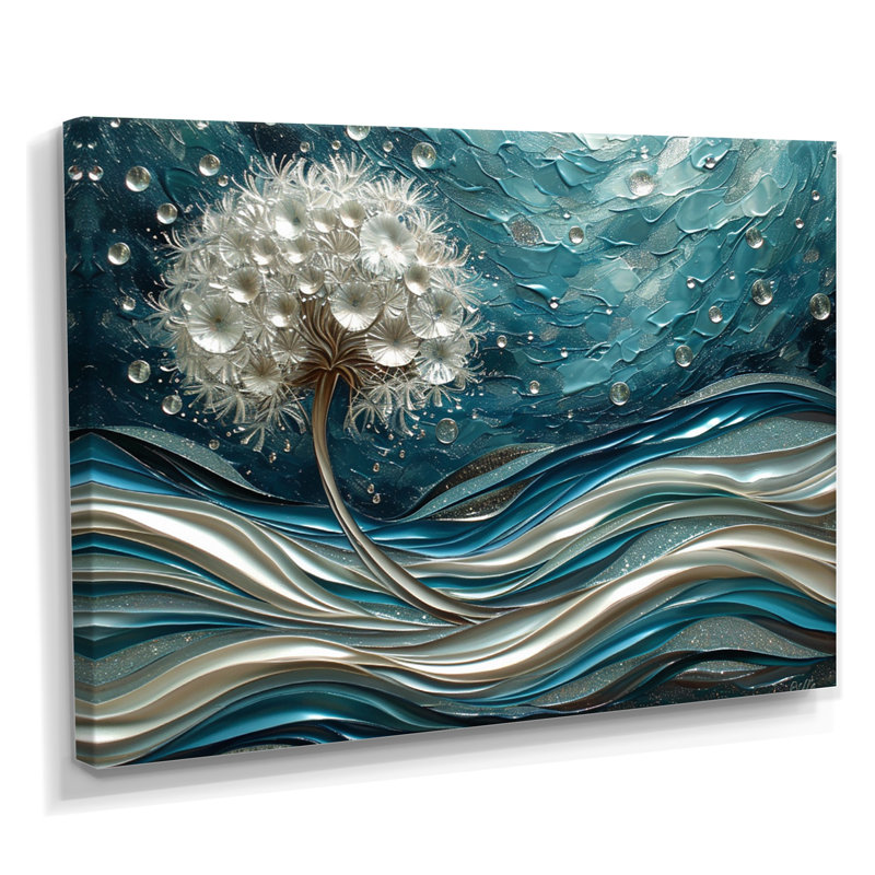 Pissenlit argenté dans des vagues turquoise éclatantes - Pissenlit, impression d'art mural, H 30 po x l 40 po x P 1,5 po