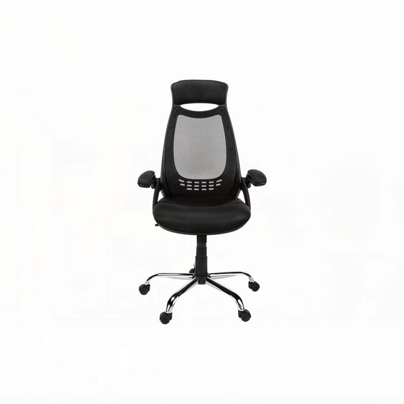 Fauteuil de bureau, hauteur réglable, pivotant, ergonomique, accoudoirs, bureau d'ordinateur, travail, filet noir, métal chromé, contemporain,
