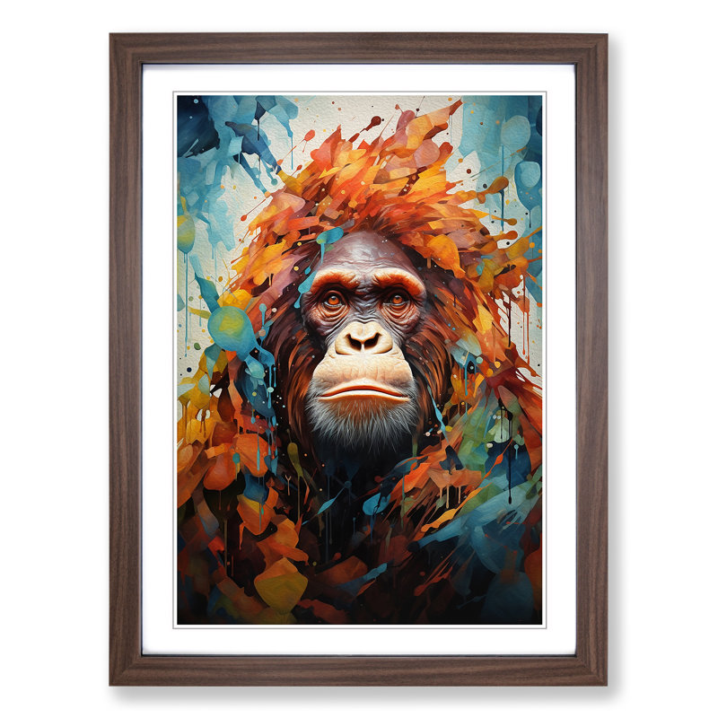 Orangutan Orphism No.2 - Single Picture Frame Print on Wood, Walnut, 34cm H x 25cm W x 2cm D