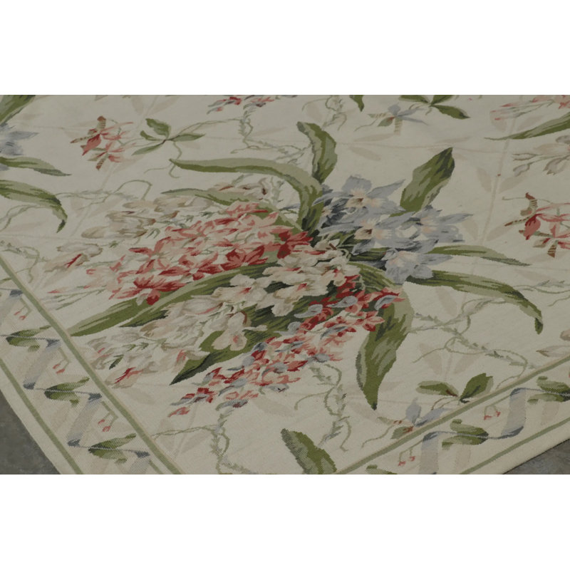 Rug & Kilim’S Tudor Style Rug In White And Cream With Floral Patterns, Rectangle 9'1" x 11'9"