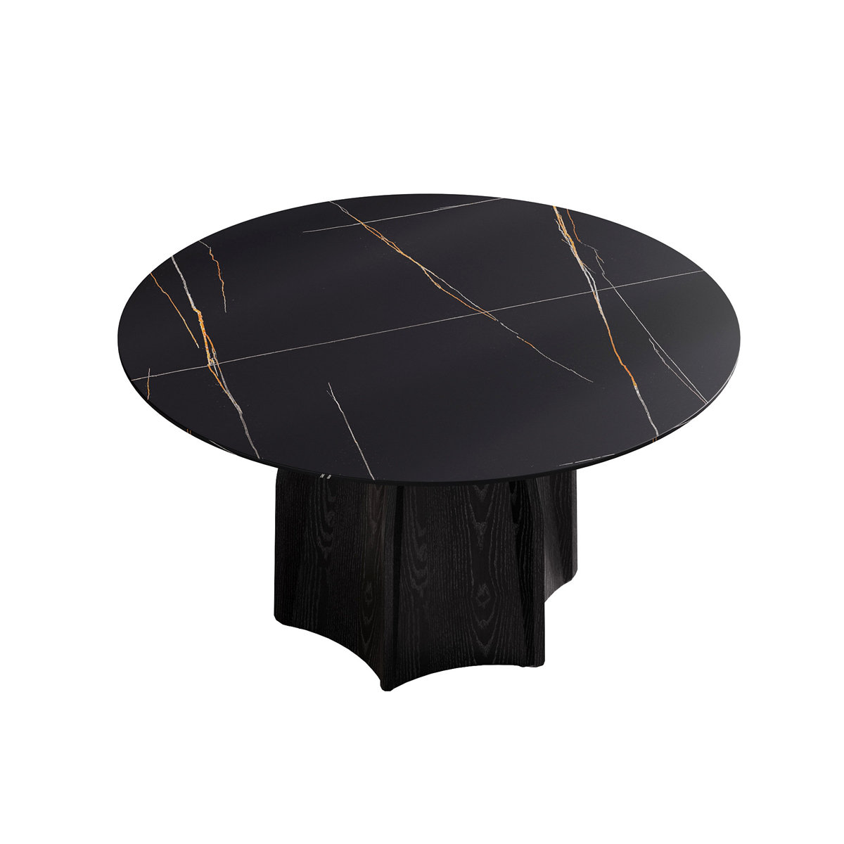 Ivy Bronx Round Marble Dining Table With Textured Solid Wood Base ...