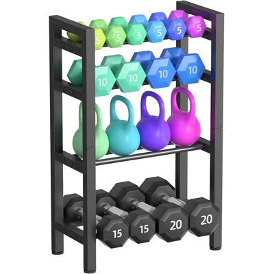 Portique à 4 niveaux, portemanteau pour la gymnastique à domicile, support de rangement réglable Kettlebell, support de poids robuste, support pour haltères