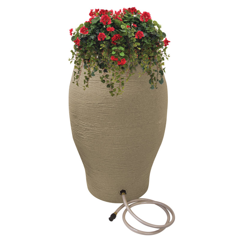 Sand 50 Gallon Stoneware Urn Rain Barrel with Hose