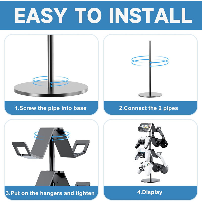Controller Holder 4 Tier,Headphone Stand - Adjustable Controller Stand For Xbox PS5 PS4 Switch Pro,Black