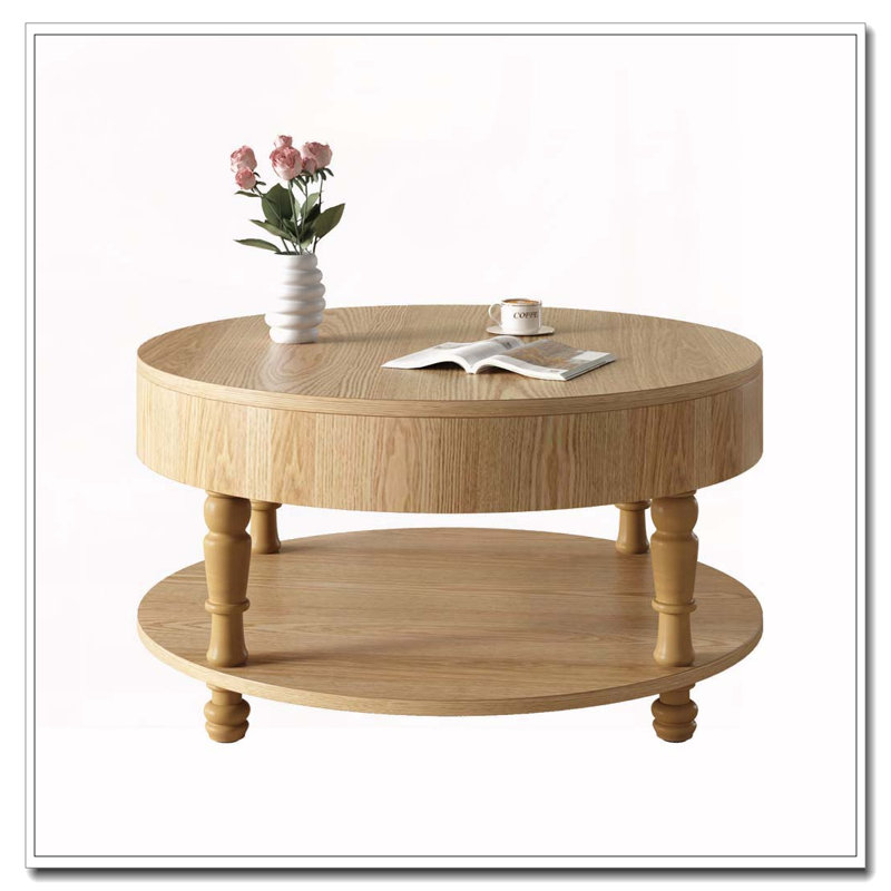 Table basse ronde avec rangement et compartiment caché, pieds de nivellement réglables