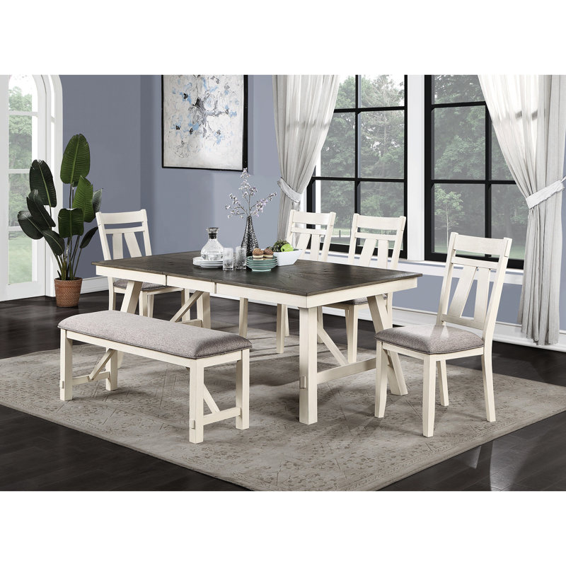 Banc de salle à manger rembourré gris, bois blanc, banc formel classique et blanc, assise rembourrée,