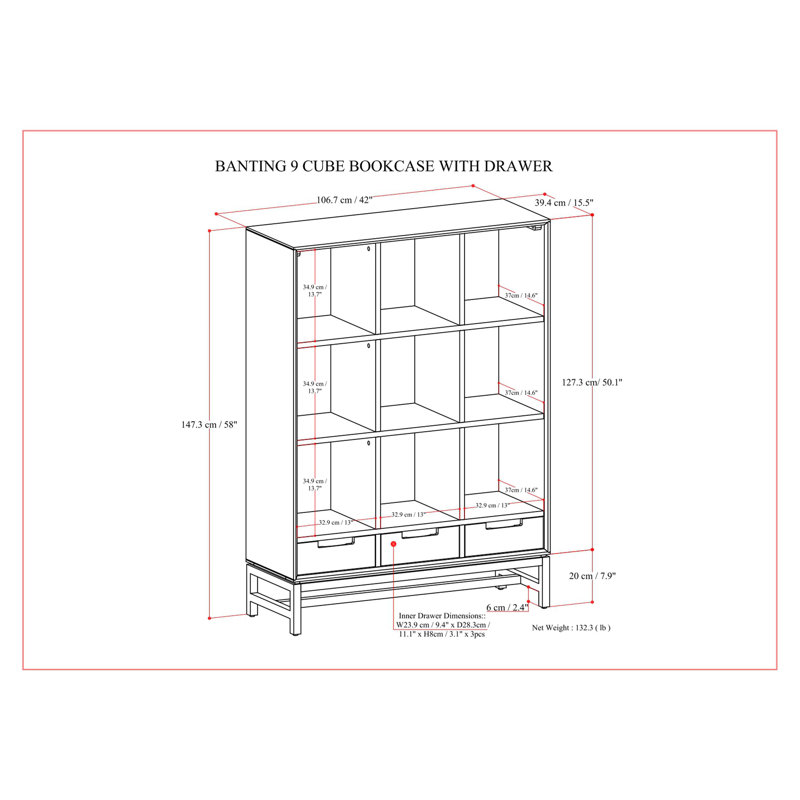 Banting 9 Cube Bookcase with Drawers