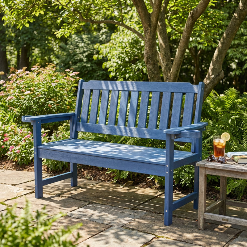 Banc d'extérieur moderne avec structure en acier inoxydable et lattes en composite bois-plastique, Marine