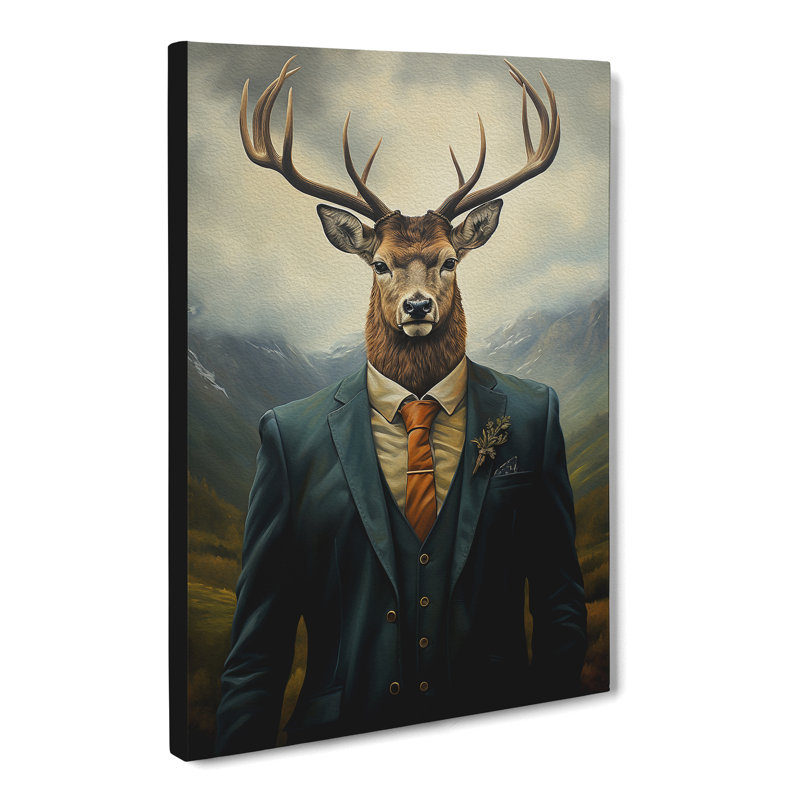Stag in a Suit Painting - Wrapped Canvas, 60cm H x 40cm W x 3cm D