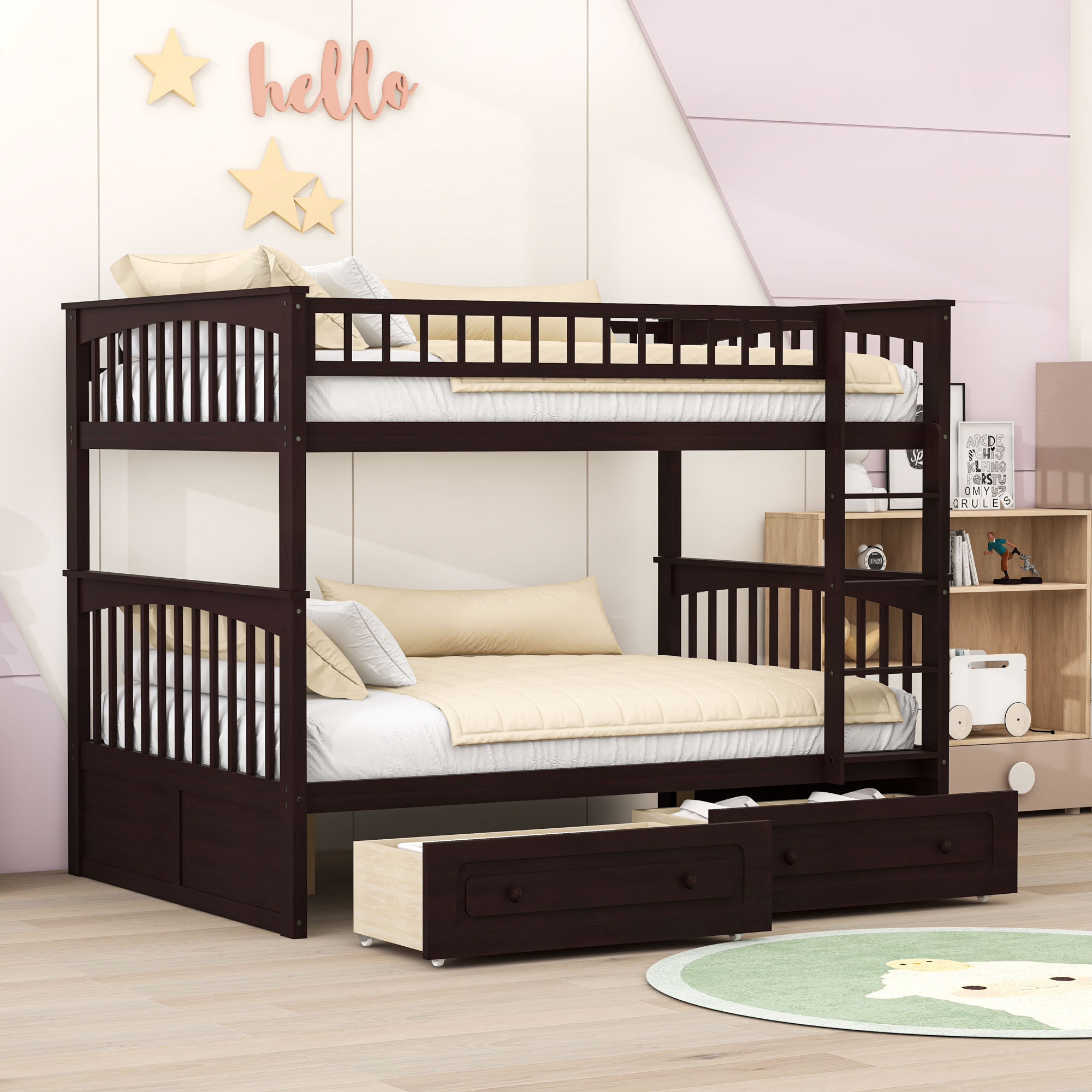 Harriet Bee Full Over Full Wooden Bunk Bed With 2 Drawers | Wayfair