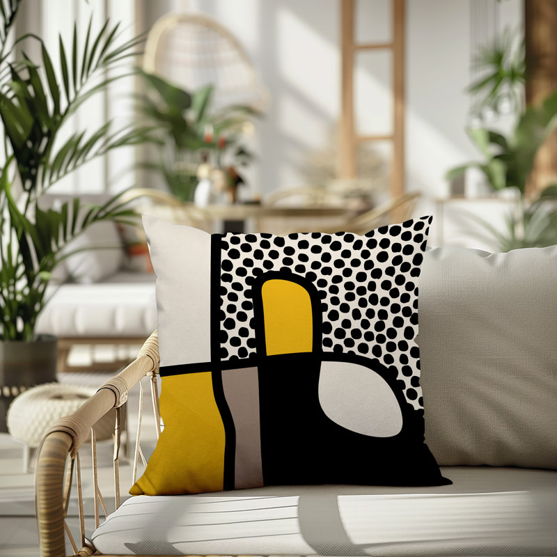 Oreiller carré réversible intérieur / extérieur Vie Abstract, H 15 po x l 15 po, Jaune