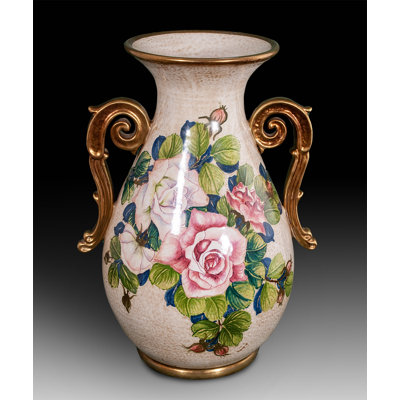 Green/Gold/Pink 15" Ceramic Table Vase