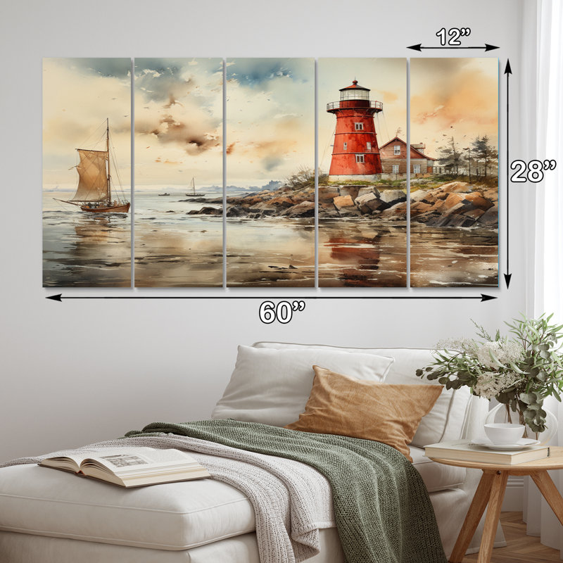 Phare rétro II - impression sur toile tendue 5 pièces