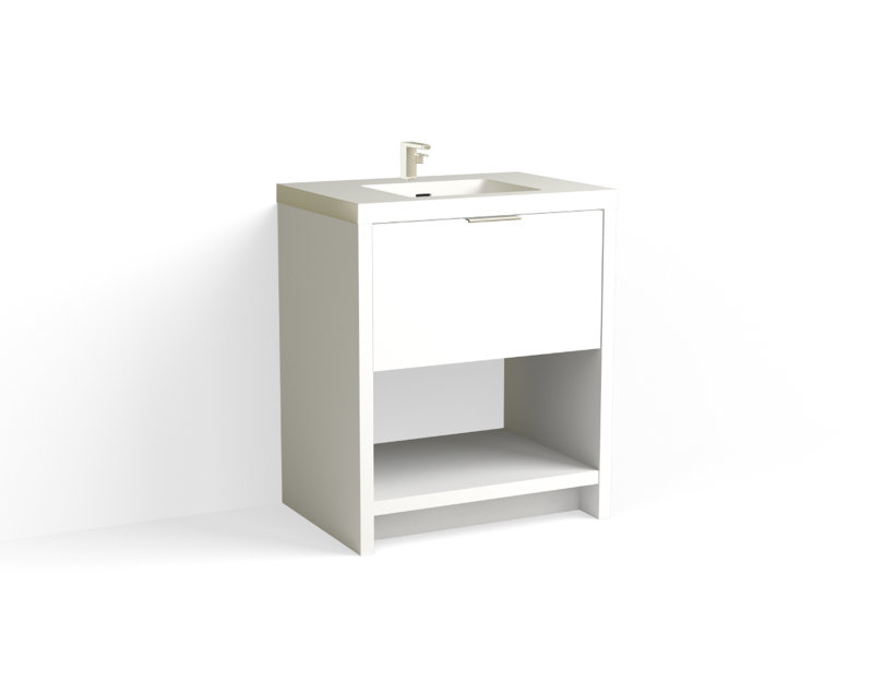 Vista 30" W Freestanding Single Bathroom Vanity, White Matte, White Nanomatte/Polished Nickel, Single-Hole