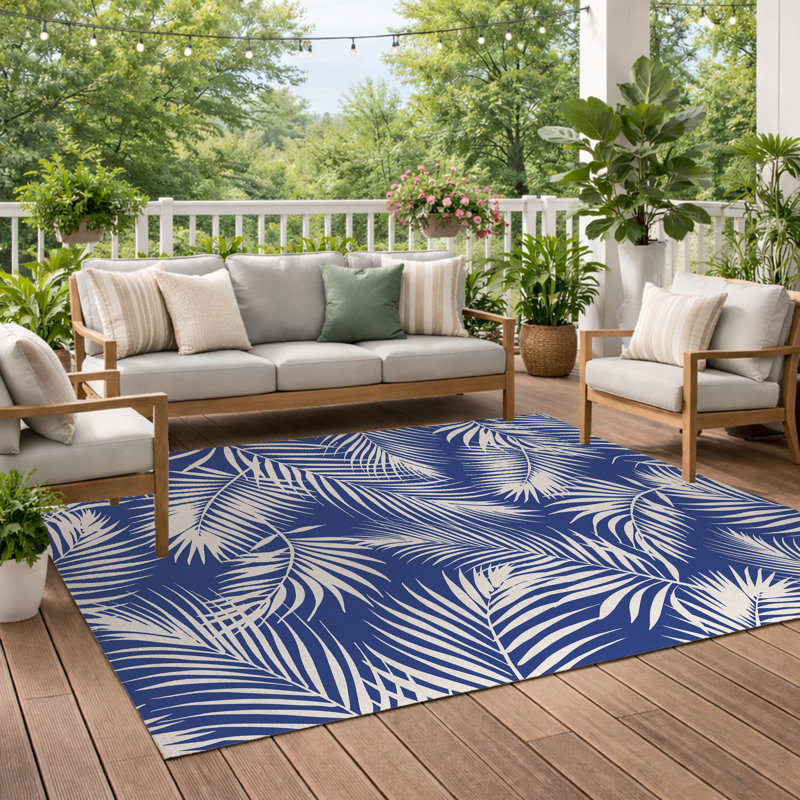 Tapis d'extérieur Waving Palms, Marine, Rectangle 5 pi x 7 pi