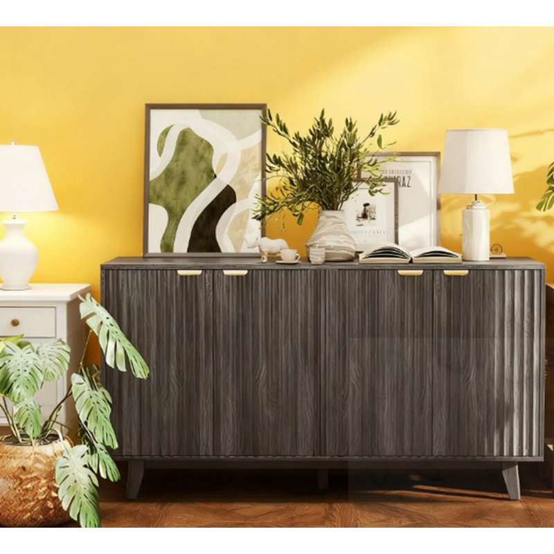 Fluted Sideboard With Doors And Adjustable Shelves, Dark Gray