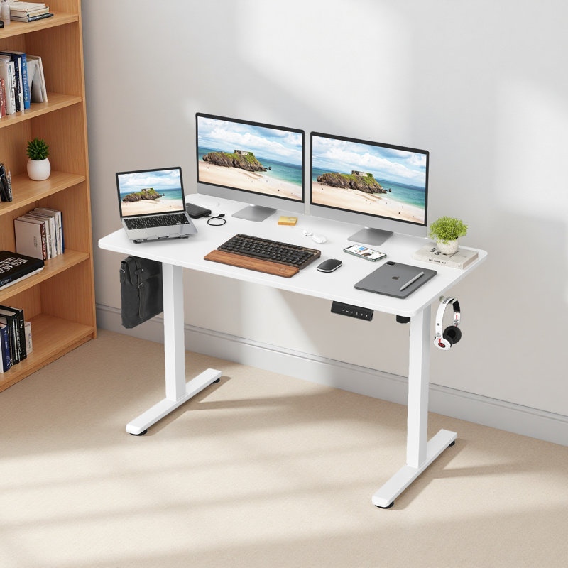 Bureau de travail électrique à hauteur réglable, H 47 po x l 48,43 po x P 24 po, Blanc
