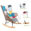 Chaise berçante avec revêtement en tissu et bois pour chambre à coucher, salon, patchwork, pattes en lin