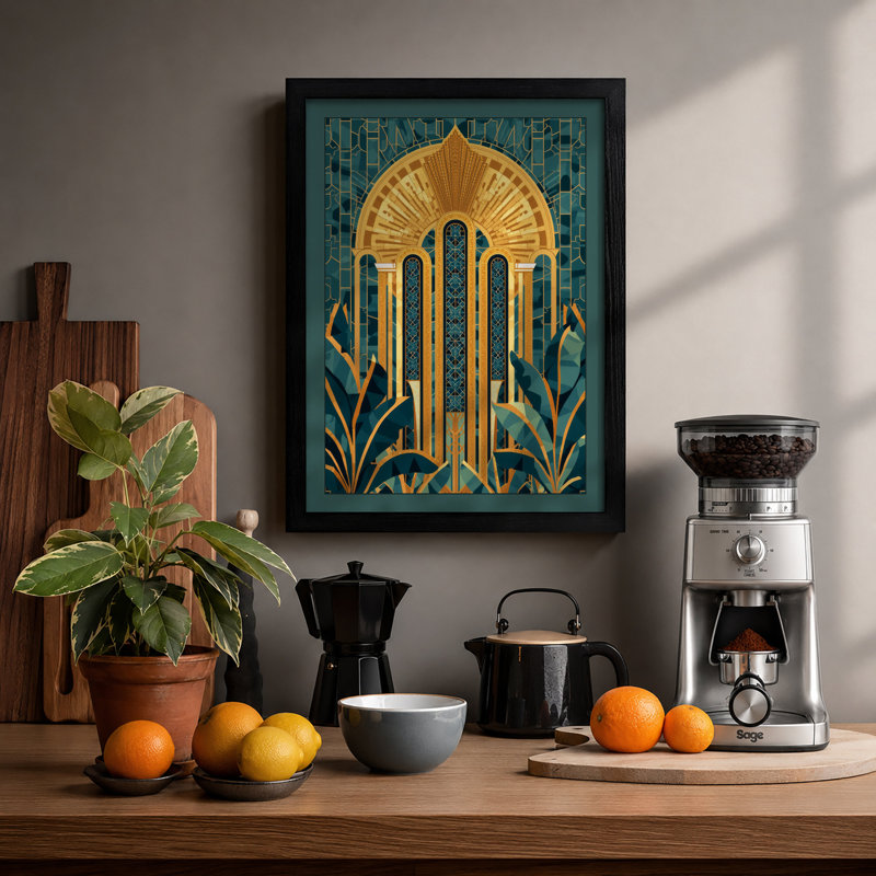 Golden Gateway Art Deco - Framed Print, A3 - 42.0 x 29.7 cm, Black
