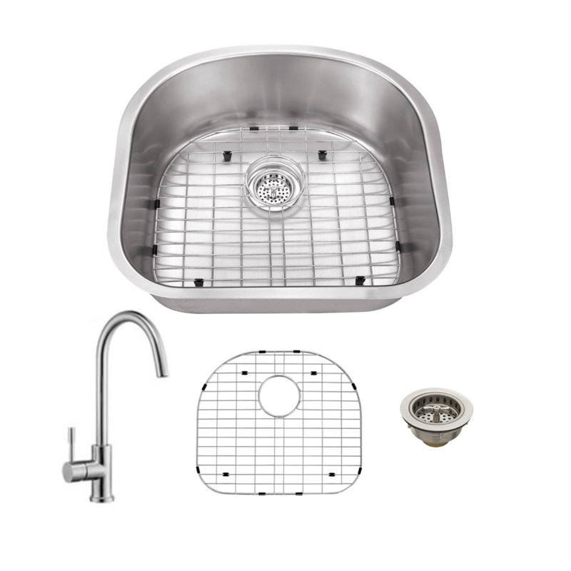 Évier de cuisine encastrable l 23 po x l 21 po avec robinet et distributeur de savon, Robinet de bar à col de cygne