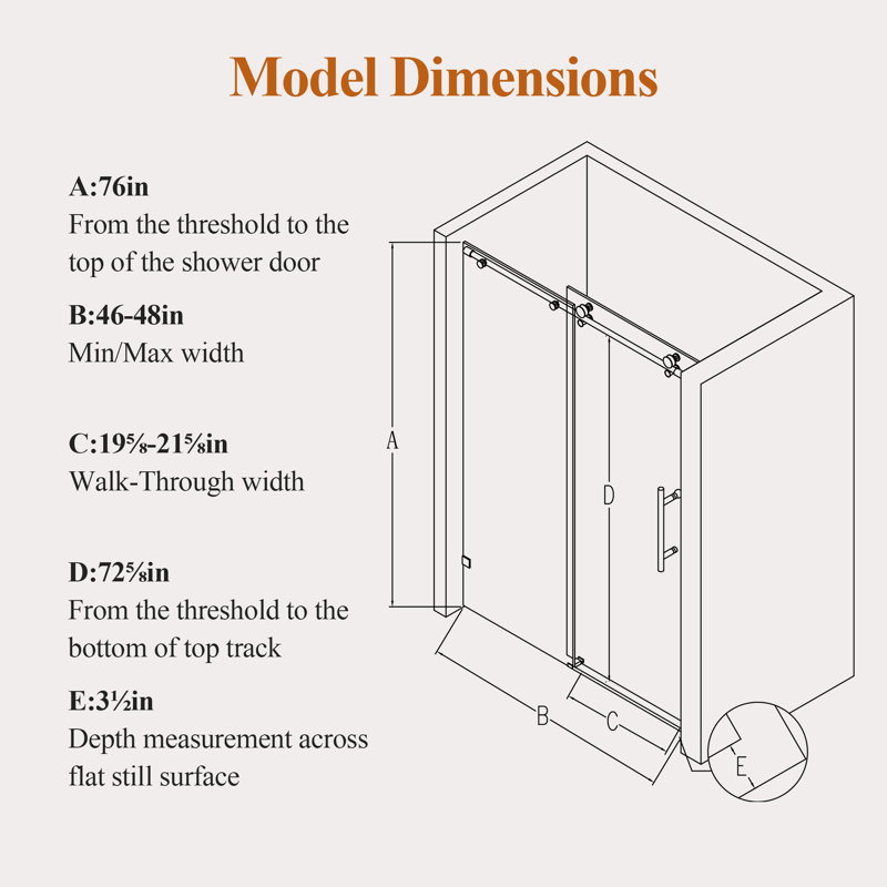 46-48" W * 76" H Frameless Single Sliding Soft-close Shower Doors, Bathroom Sliding Shower Door, 5/16" (8mm) Thick Sgcc Tempered Glass Door, Matte Black