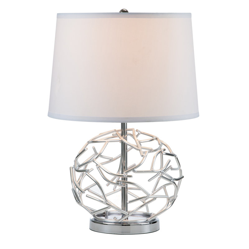 Standly Metal Table Lamp with 4-Way Switch and Linen Blend Shade, 24", Chrome Finish