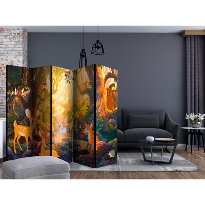 Karev 225 cm W x 172 cm H 5 - Panel Solid Wood Folding Room Divider