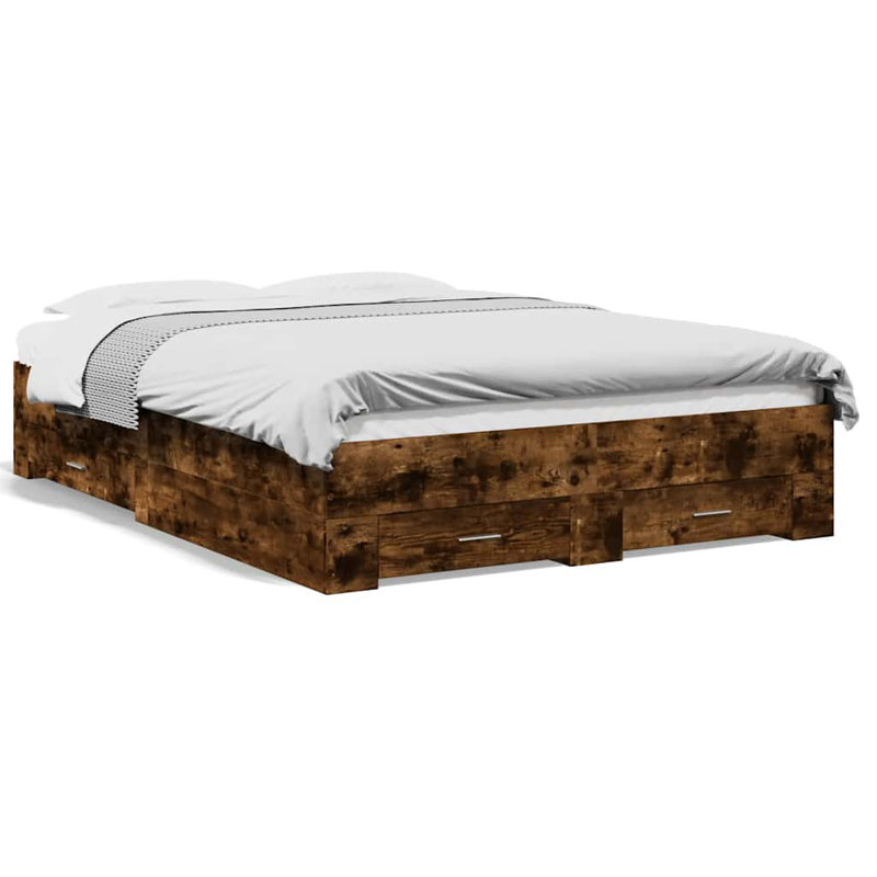 Yamna Engineered Wood Bed Frame, Smoked Oak, UK Double - DE 135 x 190 cm