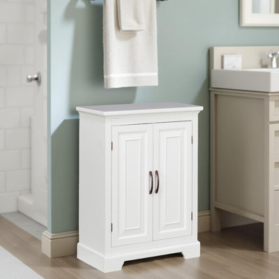 Freestanding Two-Door White Floor Cabinet for Bathroom Storage