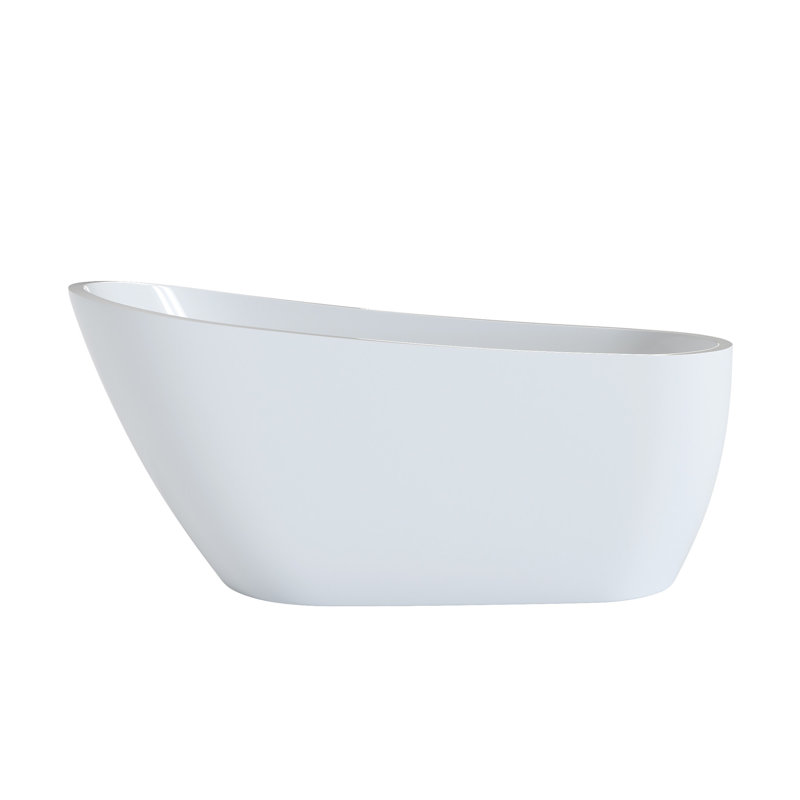 Contemporary 63" Acrylic Stand Alone Bathtub With Double - Design For Heat Retention. Features Sloped Lumbar Support And A Pre Installed Drain & Overflow System. Glossy White Finish In White,
