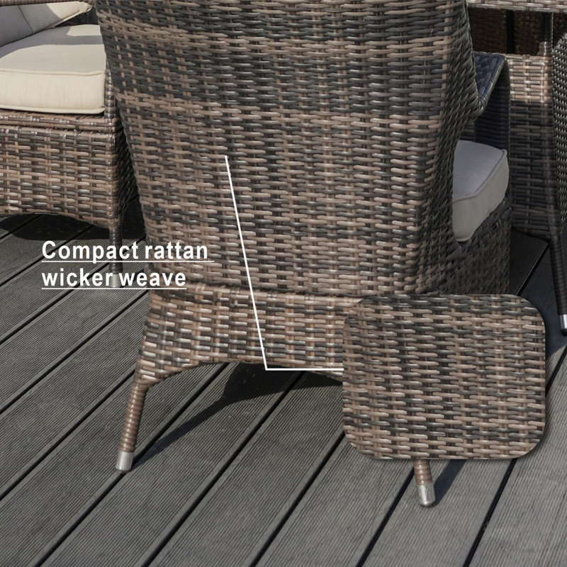 Brown Wicker 5-Piece Round Outdoor Dining Set with Beige Cushions