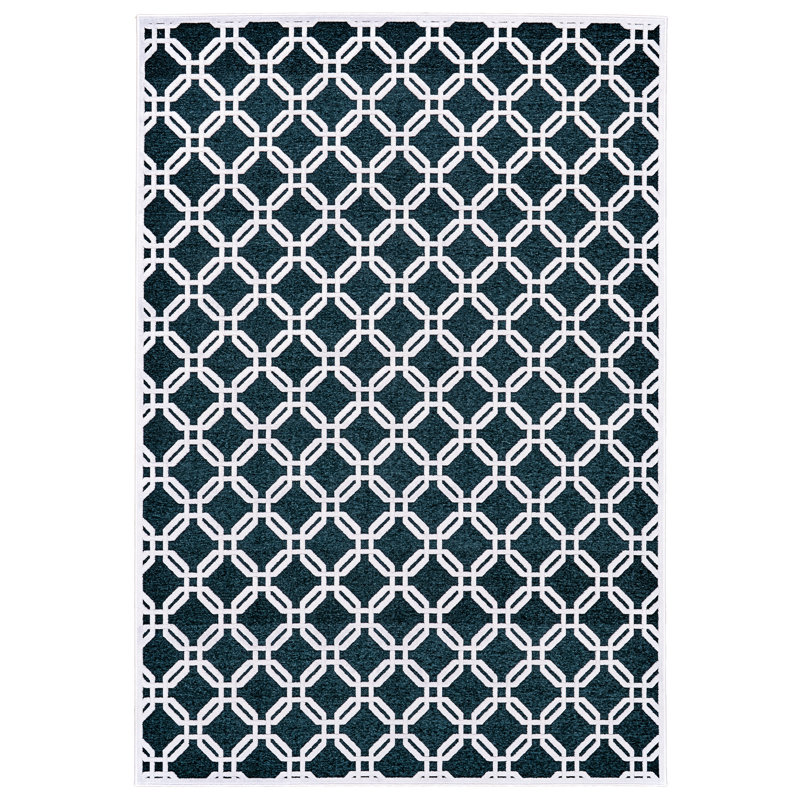 Tapis turquoise / blanc Ewald, Rectangle 9'8" x 12'7"