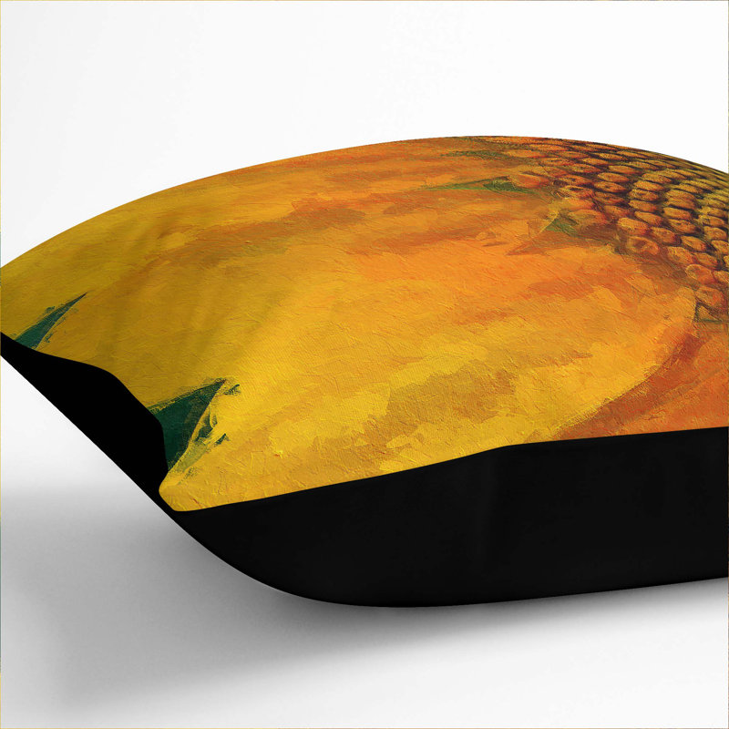 Petals of the Sunflower Cushion with Filling, 40cm H x 40cm W x 15cm D, Black