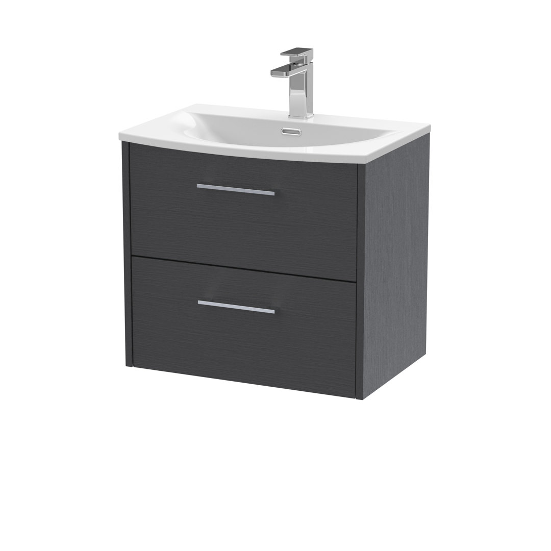 Hudson Reed Graphite Grey Juno Woodgrain Wall Hung 2 Drawer Vanity Unit And Curved Ceramic Basin | | Mdf | 600Mm - Image 3
