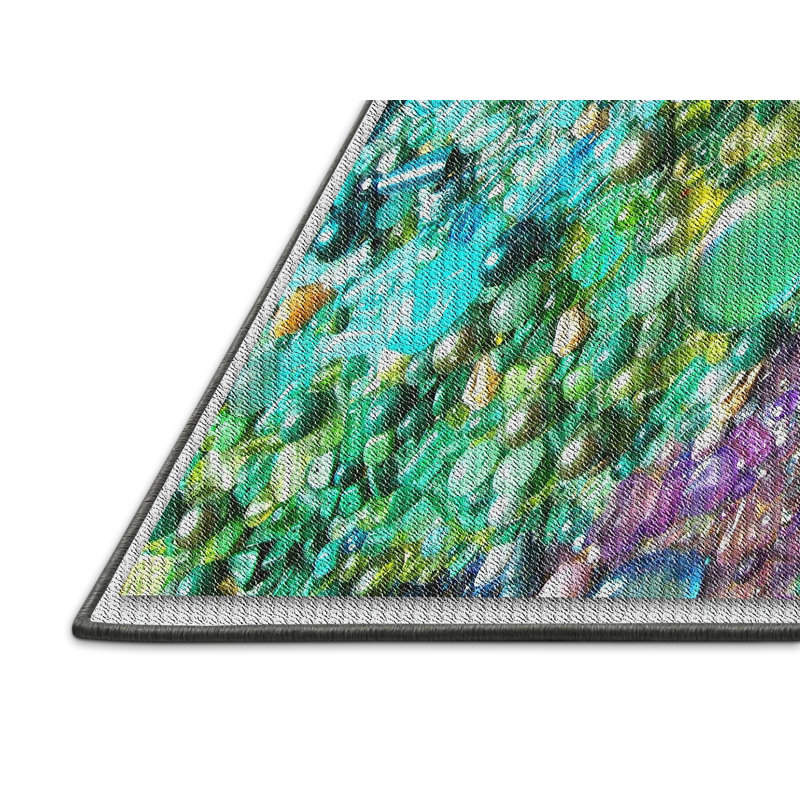 Tapis vert/rose tissé à la machine, Rectangle 8 pi x 12 pi