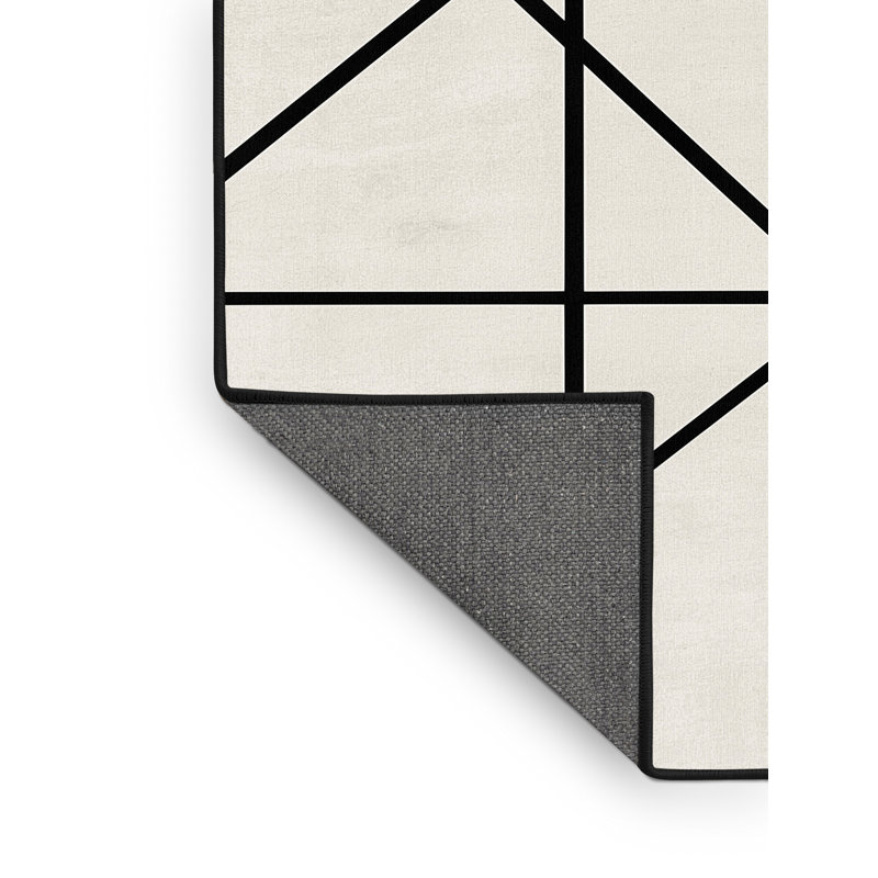 Tapis beige doux et moelleux à motif géométrique minimaliste Eatman, Carré 4 pi