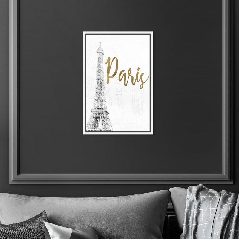 Paris Heart - reproduction d'impression sur toile, 15" H x  10" W x  1.5" D, White Framed