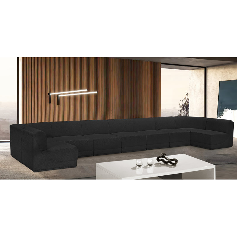 Ollie 9 - Piece Upholstered Sectional, Black Boucle Fabric