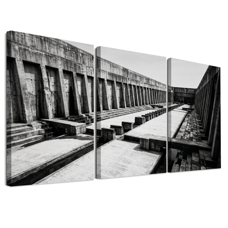 Cale de halage industrielle en béton, ensemble de 3 toiles murales en noir et blanc, 36"H x 24"W x 3pcs